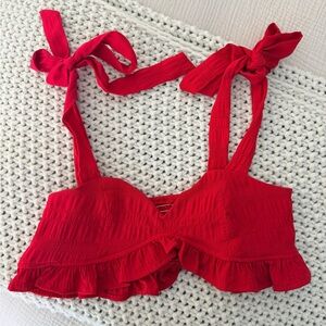 Red Ruffled Tie-Strap Crop Top set